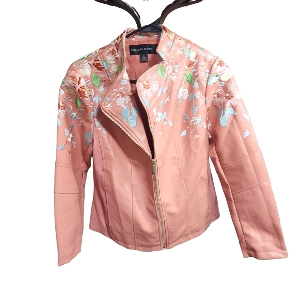 COLLEEN Lopez Womens Embroidered Faux Leather Jacket. Size Medium - Picture 3 of 9